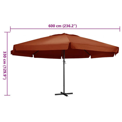 vidaXL Garden Parasol with Aluminium Pole 600 cm Terracotta