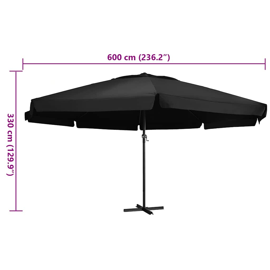 vidaXL Garden Parasol with Aluminium Pole 600 cm Black