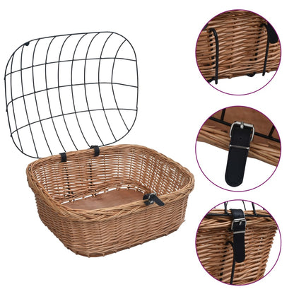 170902 vidaXL Bike Front Basket with Cover 50x45x35 cm Natural Willow