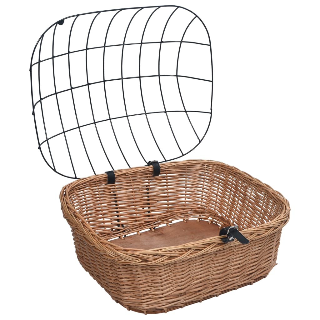 170902 vidaXL Bike Front Basket with Cover 50x45x35 cm Natural Willow