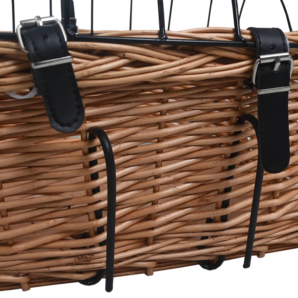 170902 vidaXL Bike Front Basket with Cover 50x45x35 cm Natural Willow