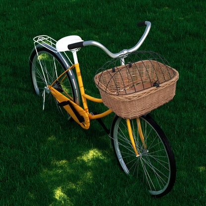 170902 vidaXL Bike Front Basket with Cover 50x45x35 cm Natural Willow