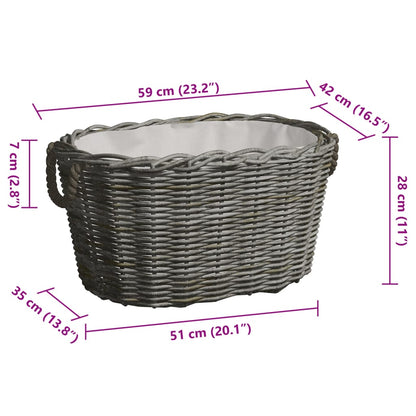286985 vidaXL Firewood Basket with Carrying Handles 59x42x28 cm Grey Willow