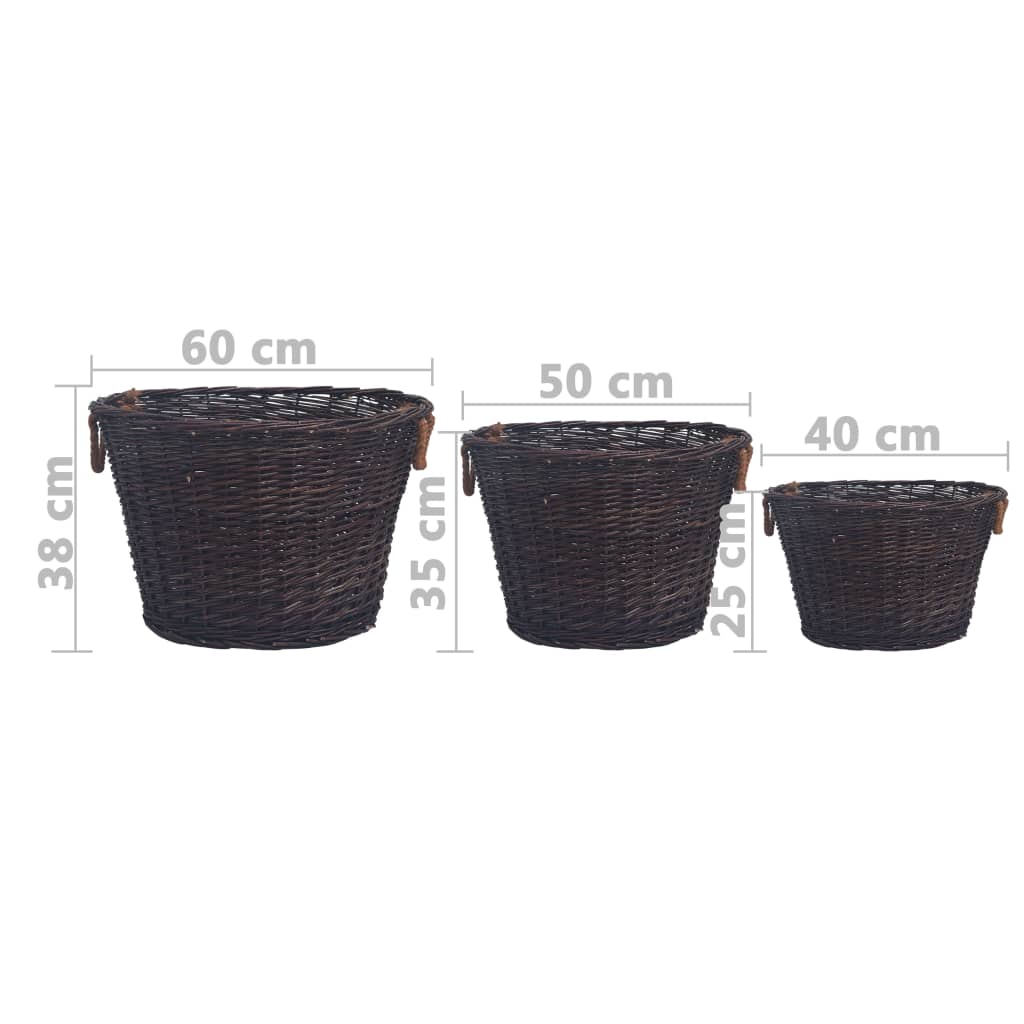 vidaXL 3 Piece Stackable Firewood Basket Set Dark Brown Willow