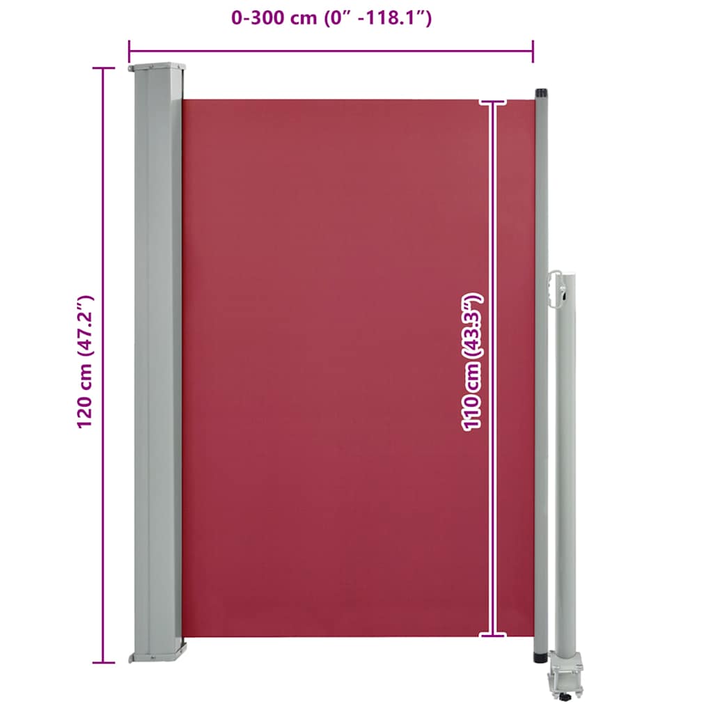 vidaXL Patio Retractable Side Awning 120x300 cm Red