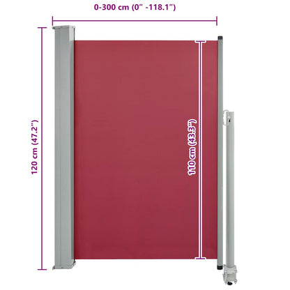 vidaXL Patio Retractable Side Awning 120x300 cm Red