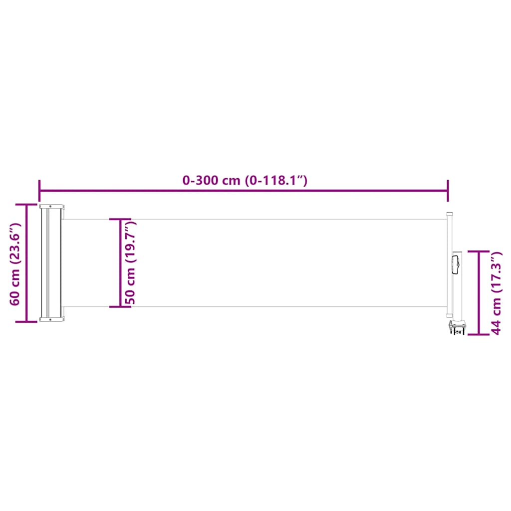 vidaXL Patio Retractable Side Awning 60x300 cm Grey