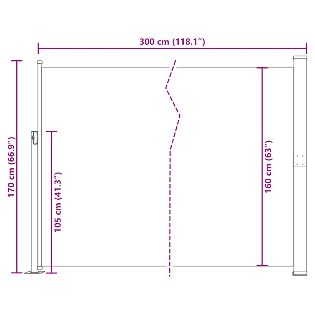 vidaXL Side Awning | Grey | Polyester, Powder-Coated Steel | 170 x 300 cm