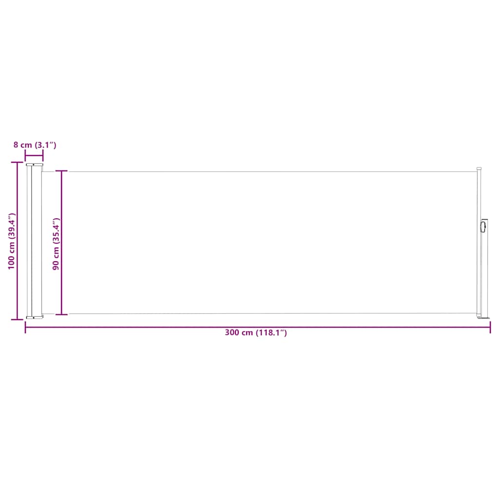 vidaXL Patio Retractable Side Awning 100x314 cm Black