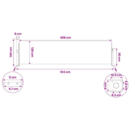 48399 vidaXL Patio Retractable Side Awning 140x500 cm Brown