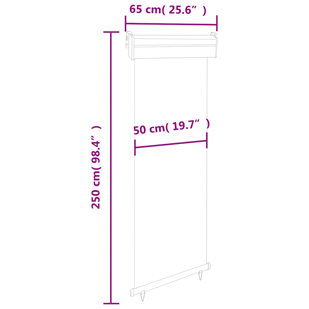 vidaXL Balcony Vertical Awning | Cream | Polyester, Aluminium, Steel | 65x250 cm