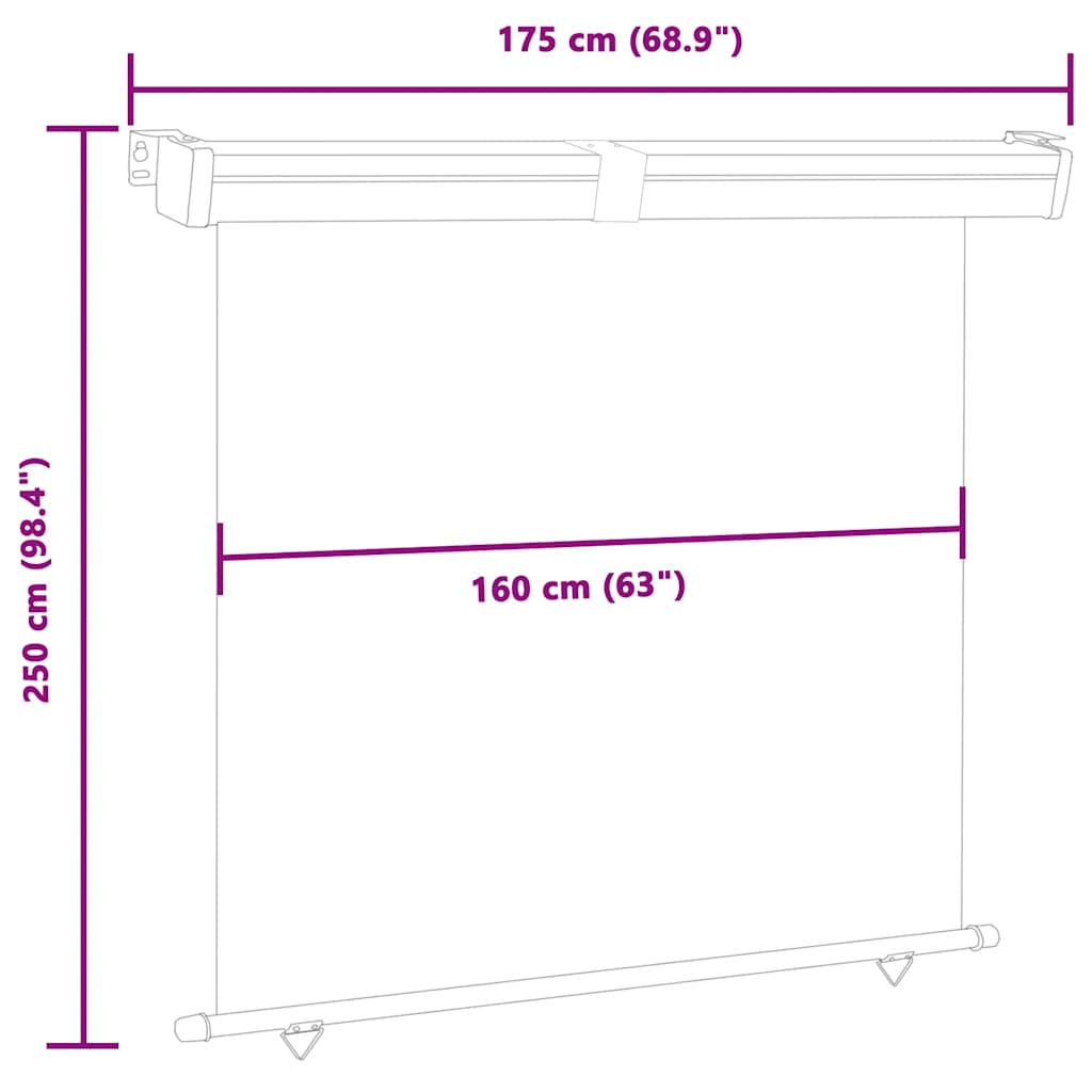 vidaXL Balcony Side Awning | Grey | Steel | 175x250 cm | Retractable