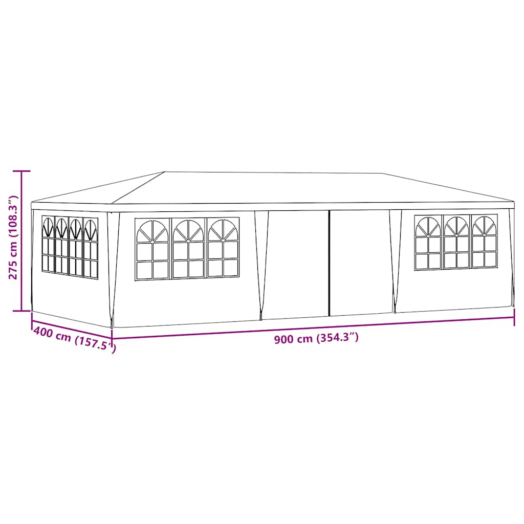 vidaXL Party Tent | White | Polyethylene, steel | 4x9 m | Water-resistant
