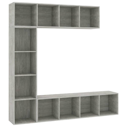 vidaXL 3 Piece Book/TV Cabinet Set Concrete Grey 180x30x180 cm