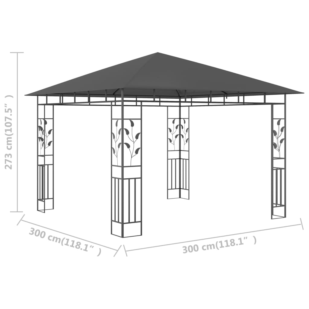 vidaXL Gazebo | Anthracite | Powder-coated steel, polyester | 3x3x2.73 m