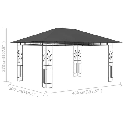 vidaXL Gazebo with Mosquito Net 4x3x2.73 m Anthracite 180 g/m²