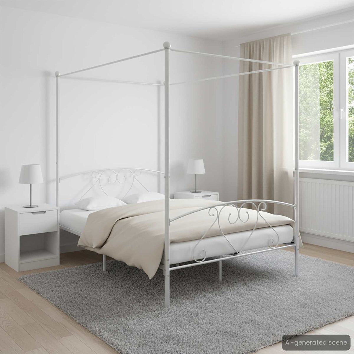 vidaXL Bed Frame without Mattress with Canopy White 160x200 cm Metal