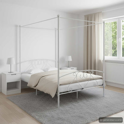 vidaXL Bed Frame without Mattress with Canopy White 160x200 cm Metal