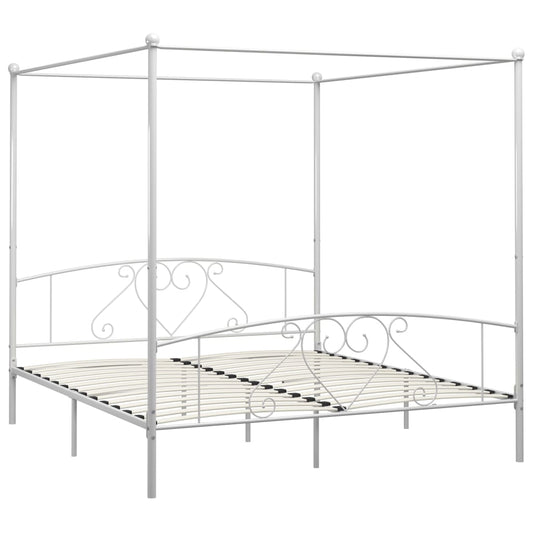 vidaXL Bed Frame without Mattress with Canopy White 180x200 cm Super King Metal
