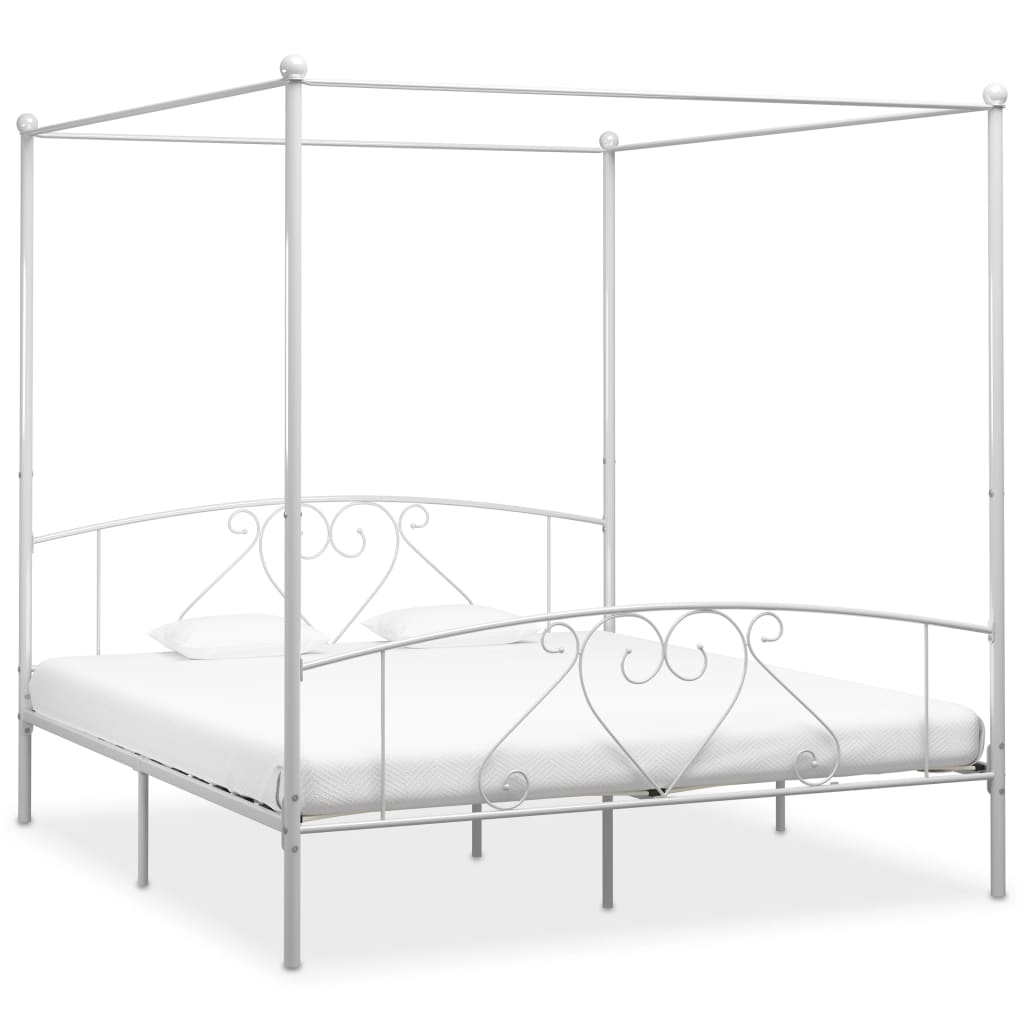 vidaXL Bed Frame | White | Metal | 200x200cm Double | Classic/Traditional