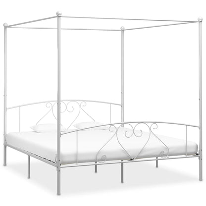 vidaXL Bed Frame | White | Metal | 200x200cm Double | Classic/Traditional