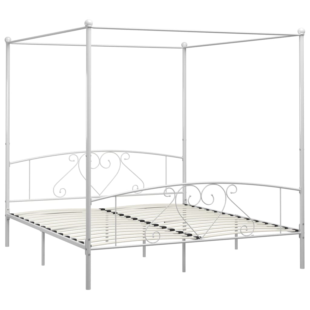 vidaXL Bed Frame | White | Metal | 200x200cm Double | Classic/Traditional
