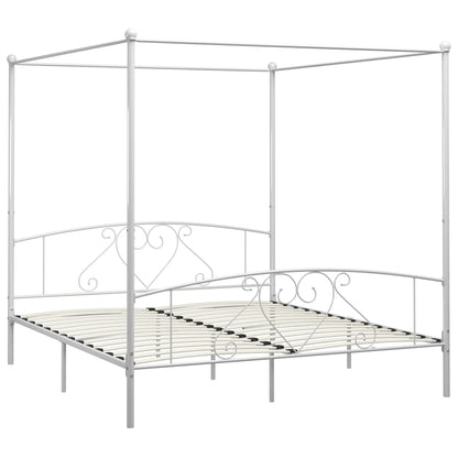 vidaXL Bed Frame | White | Metal | 200x200cm Double | Classic/Traditional