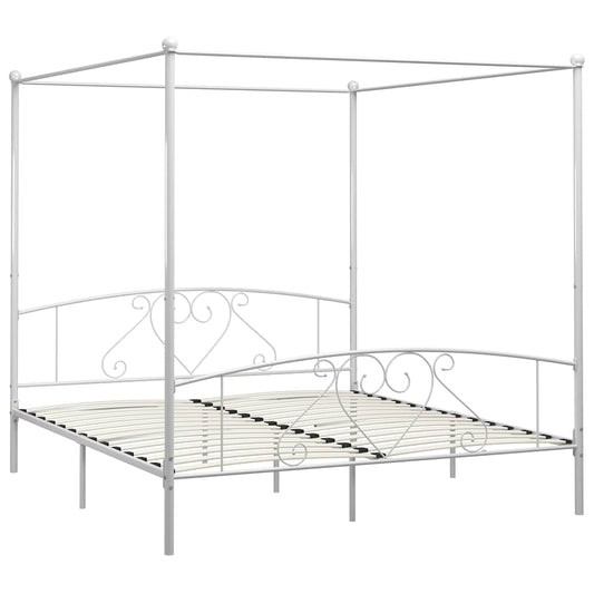 284432 vidaXL Canopy Bed Frame without Mattress White Metal 200x200 cm
