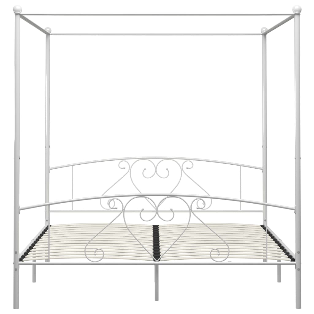 vidaXL Bed Frame | White | Metal | 200x200cm Double | Classic/Traditional