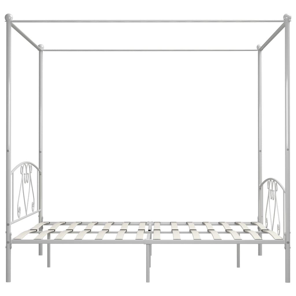 vidaXL Bed Frame | White | Metal | 200x200cm Double | Classic/Traditional