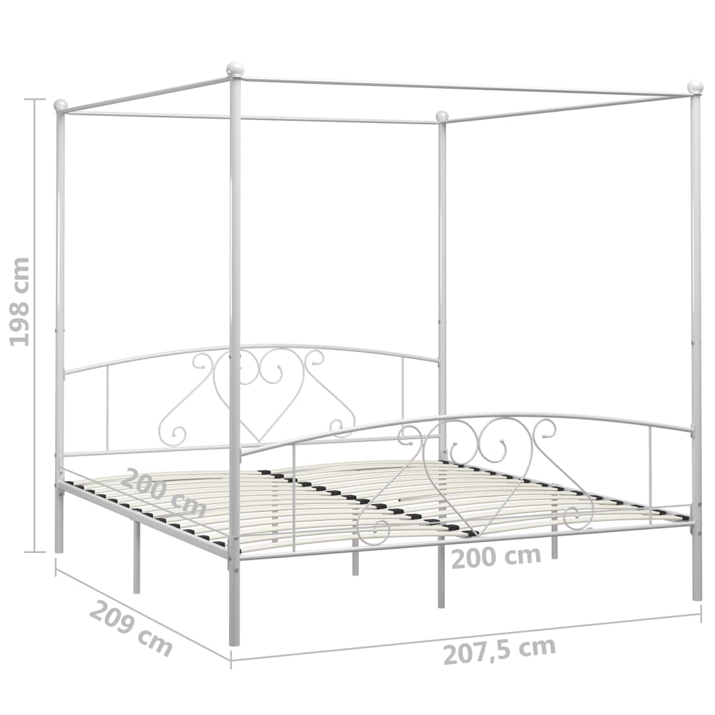 vidaXL Bed Frame | White | Metal | 200x200cm Double | Classic/Traditional