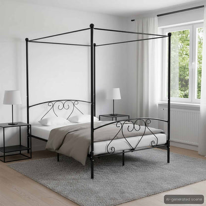 vidaXL Bed Frame without Mattress with Canopy Black 140x200 cm Metal