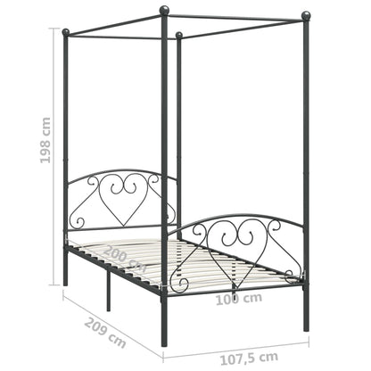 284441 vidaXL Canopy Bed Frame without Mattress Grey Metal 100x200 cm