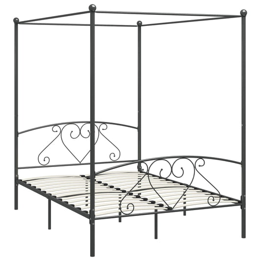 284443 vidaXL Canopy Bed Frame without Mattress Grey Metal 140x200 cm