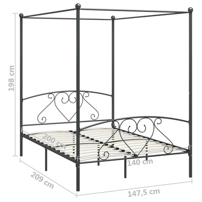 284443 vidaXL Canopy Bed Frame without Mattress Grey Metal 140x200 cm