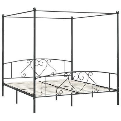 284445 vidaXL Canopy Bed Frame without Mattress Grey Metal 180x200 cm Super King