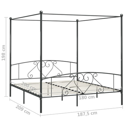 284445 vidaXL Canopy Bed Frame without Mattress Grey Metal 180x200 cm Super King