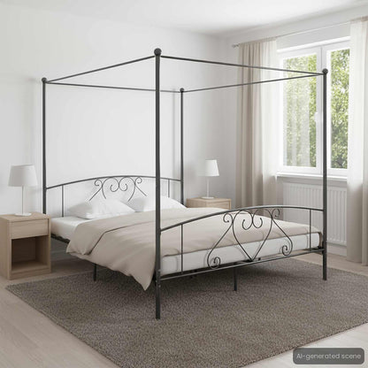 vidaXL Canopy Bed Frame without Mattress Grey Metal 180x200 cm