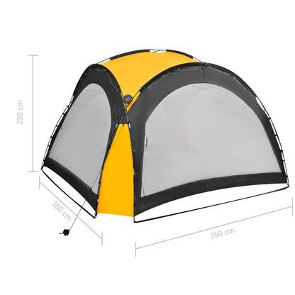 vidaXL Party Tent | Yellow | Polyester with PA coating | 3.6m x 3.6m x 2.3m