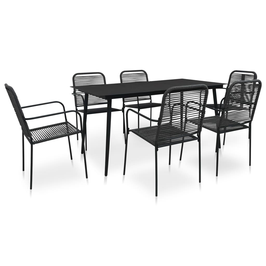 vidaXL Dining Set | Black | Cotton Rope, Powder-Coated Steel, Tempered Glass