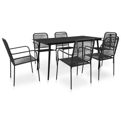 vidaXL Dining Set | Black | Cotton Rope, Powder-Coated Steel, Tempered Glass
