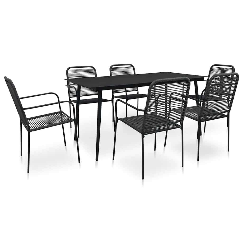 48570 vidaXL 7 Piece Outdoor Dining Set Cotton Rope and Steel Black