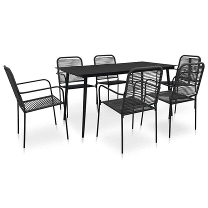 48570 vidaXL 7 Piece Outdoor Dining Set Cotton Rope and Steel Black
