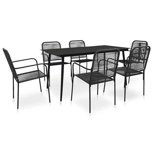 48570 vidaXL 7 Piece Outdoor Dining Set Cotton Rope and Steel Black