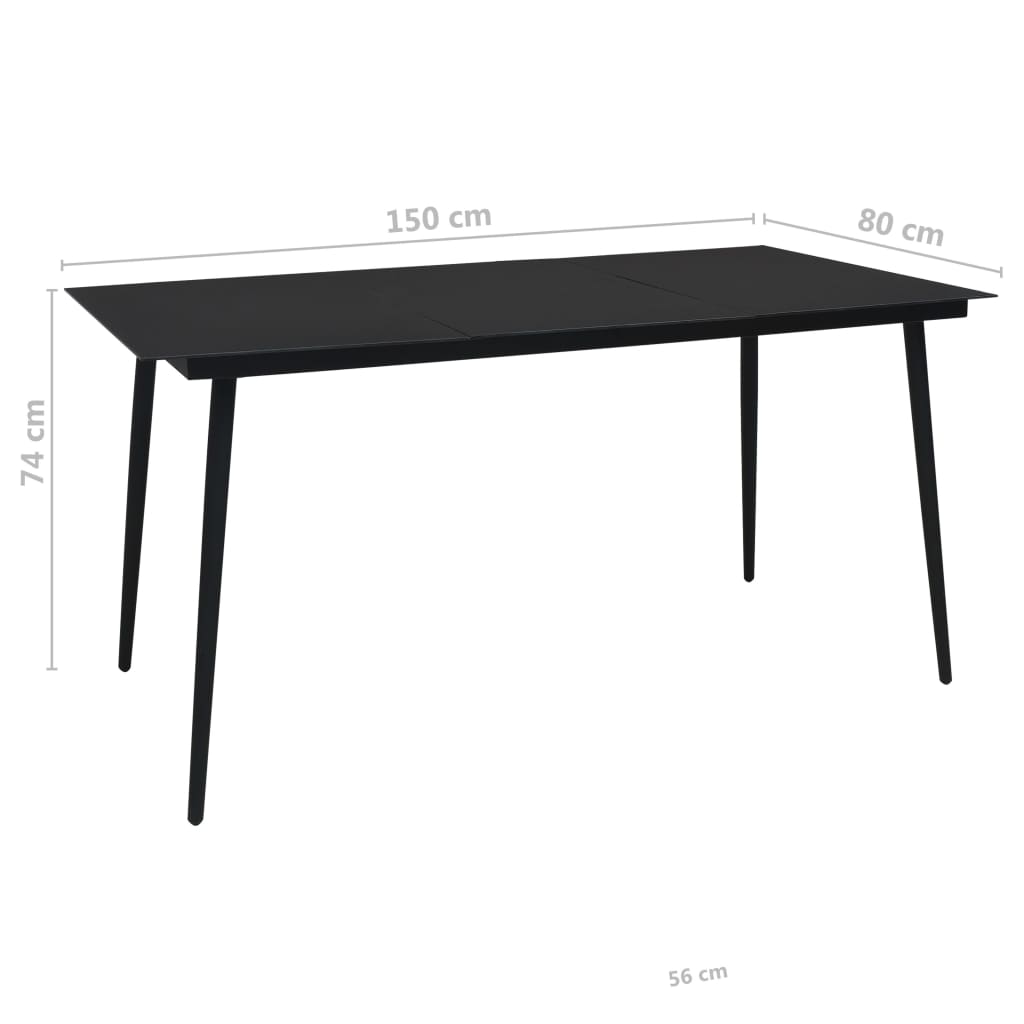 vidaXL Dining Set | Black | Cotton Rope, Powder-Coated Steel, Tempered Glass