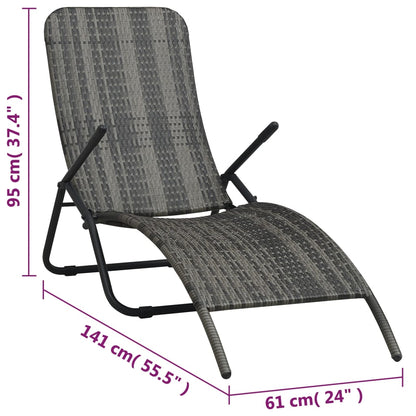 vidaXL Sunlounger | Grey | Made of PE rattan and powder-coated steel