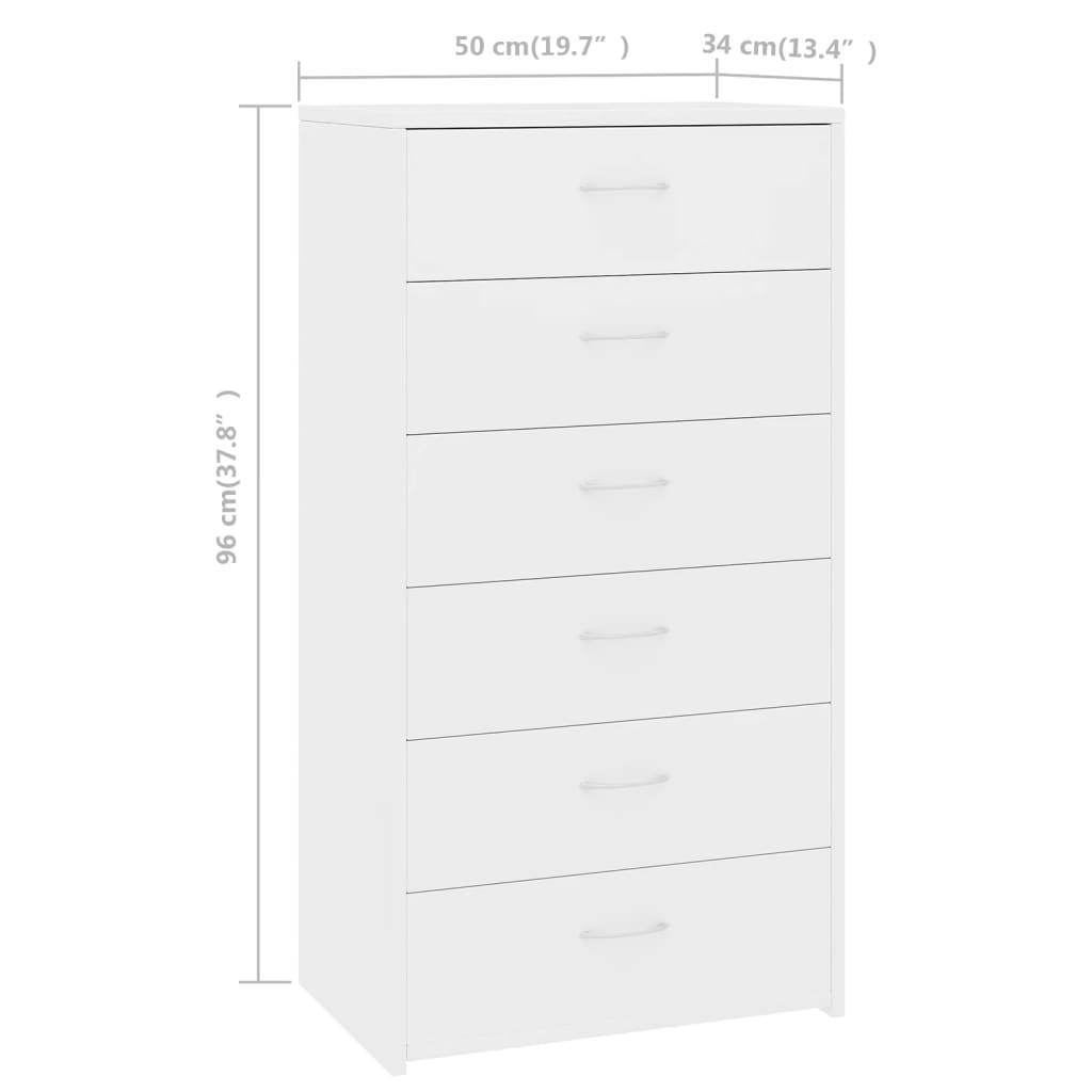vidaXL Sideboard with 6 Drawers White 50x34x96 cm Engineered Wood