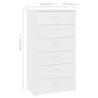 vidaXL Sideboard with 6 Drawers White 50x34x96 cm Engineered Wood