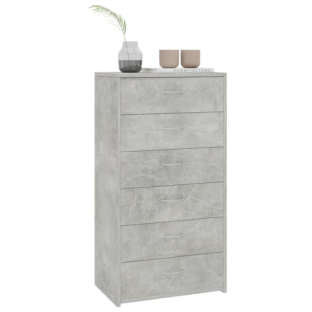 vidaXL Sideboard with 6 Drawers Concrete Grey 50x34x96 cm Engineered Wood