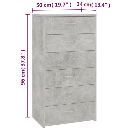 vidaXL Sideboard with 6 Drawers Concrete Grey 50x34x96 cm Engineered Wood